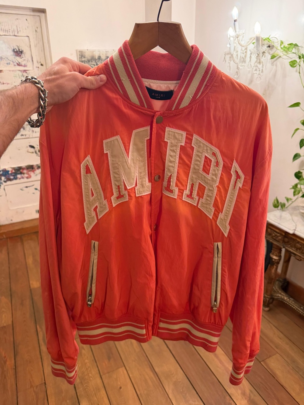 AMIRI Red Varsity-Style Bomber Jacket